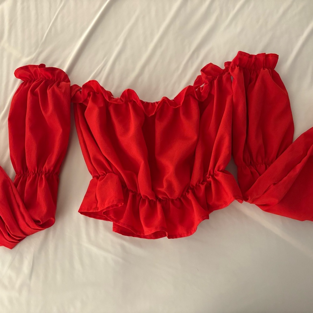 SHEIN Red Ruffled Off-Shoulder Blouse